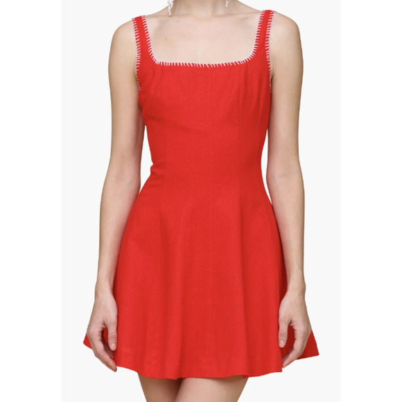 Avec Les Filles Red w/ White Contrast Stitch Mini Dress Sleeveless Size Large - Picture 1 of 10
